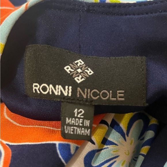 Ronni Nicole Women's Abstract Paisley Cold Shoulder Dress Blue Orange Size 12 - Picture 7 of 16
